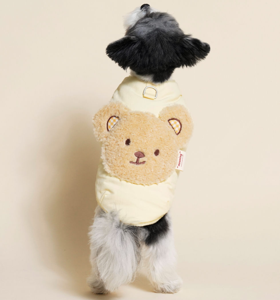 Fleece bear puffer jacket (Yellow)