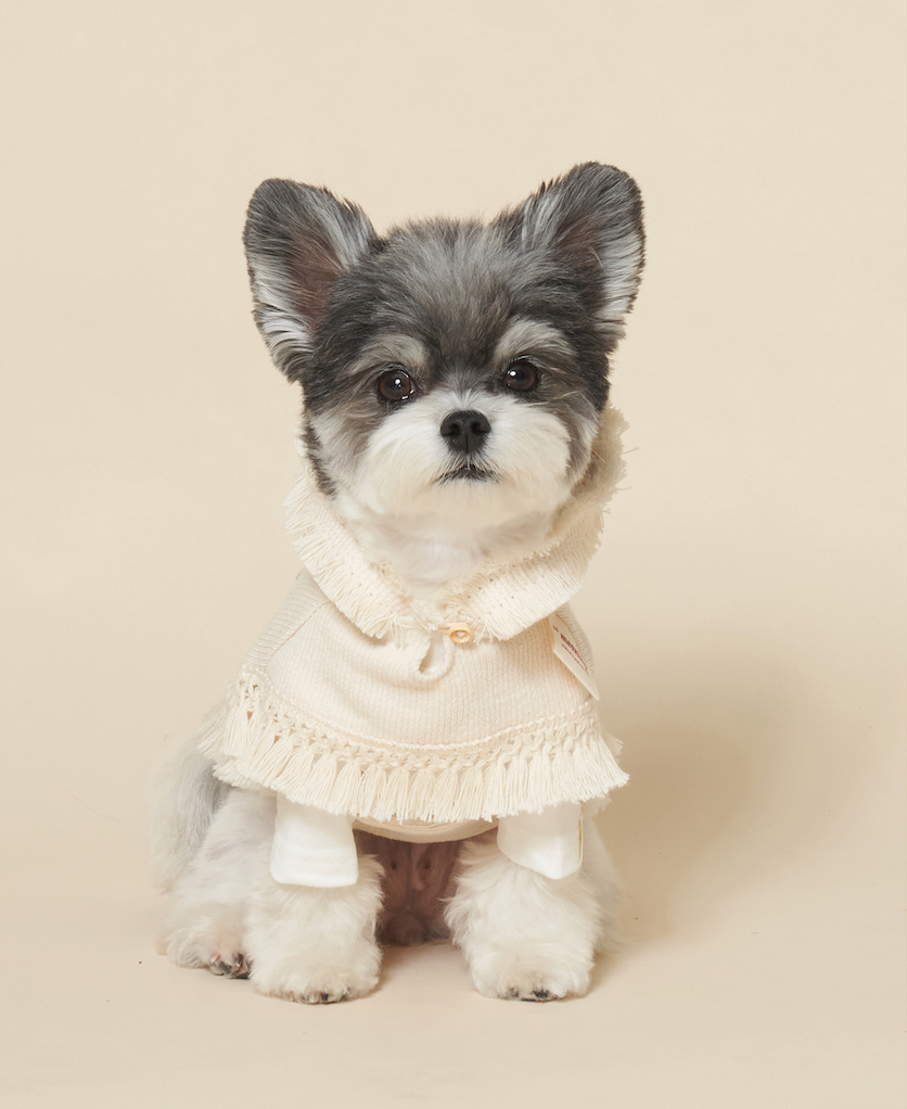 Knit poncho (Beige)