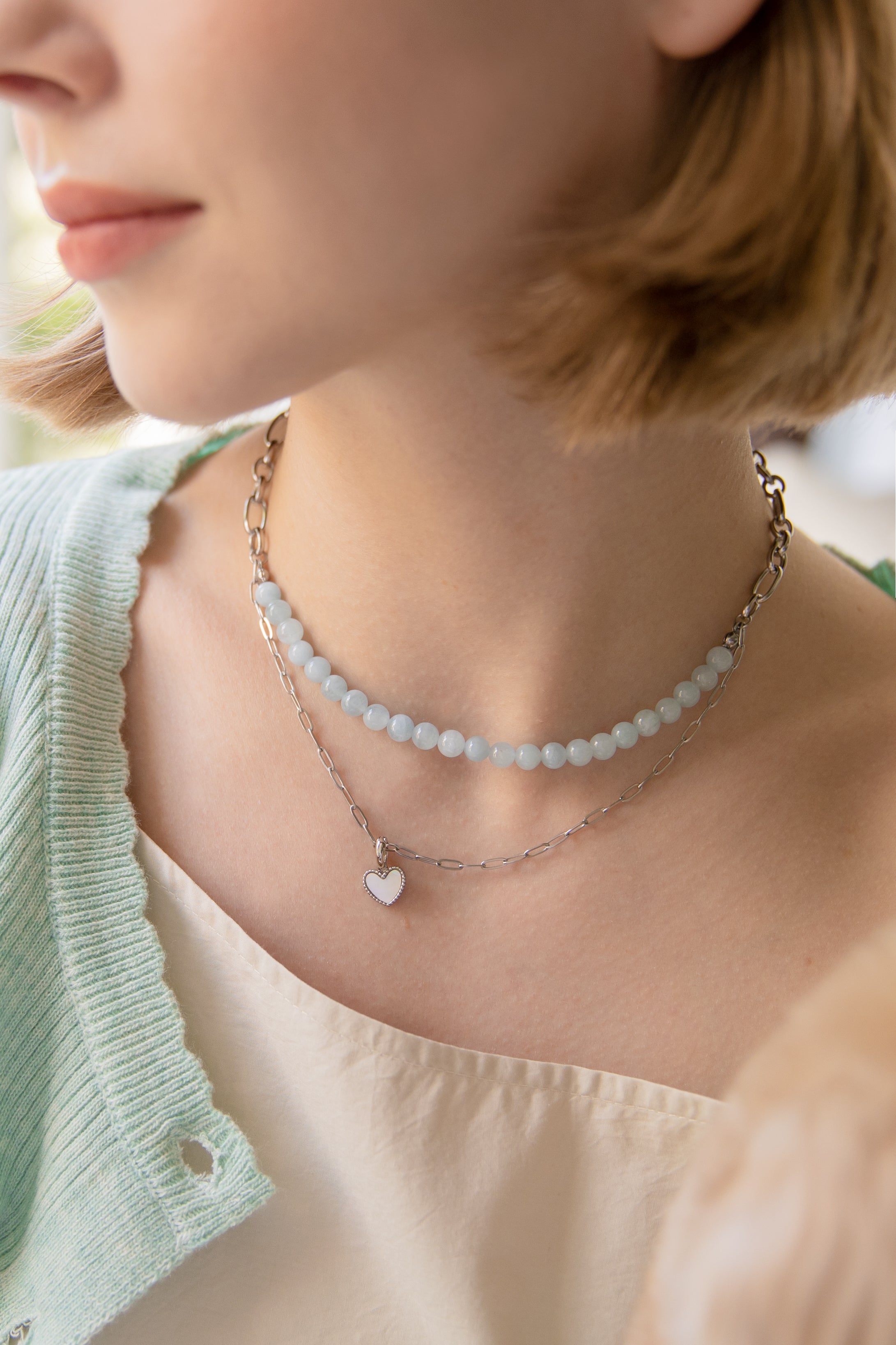 Natural gemstone and swarovski pearl name tag necklace(Owner)