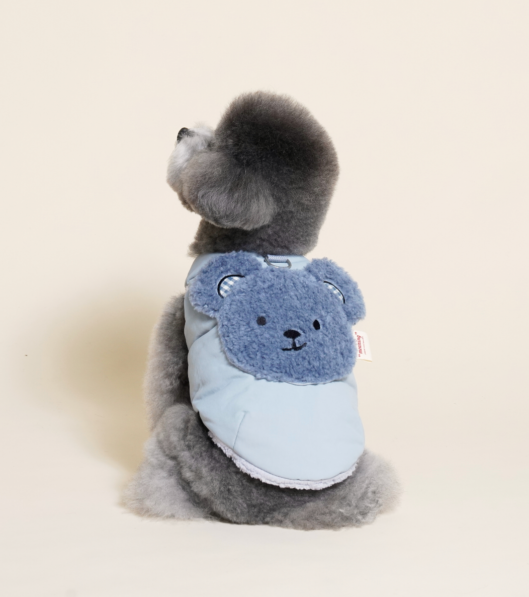 Fleece bear puffer jacket( Blue)