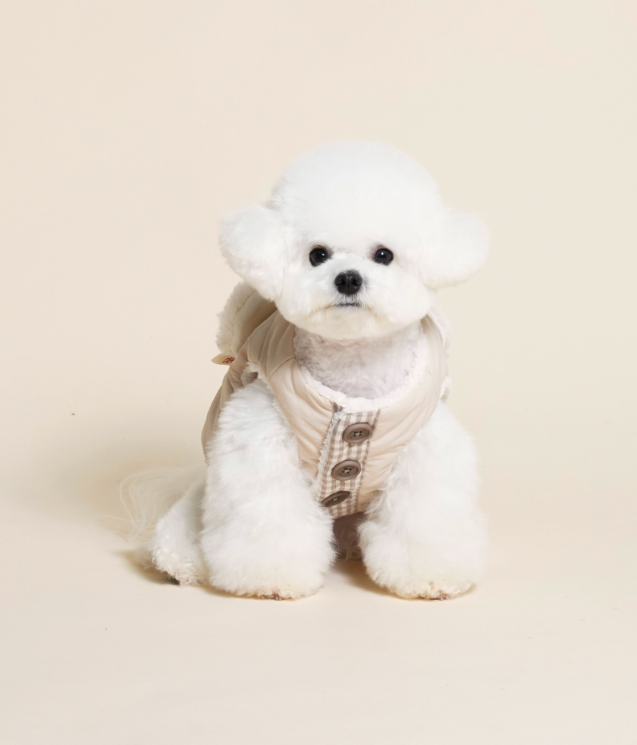 Fleece bear puffer jacket (Beige)