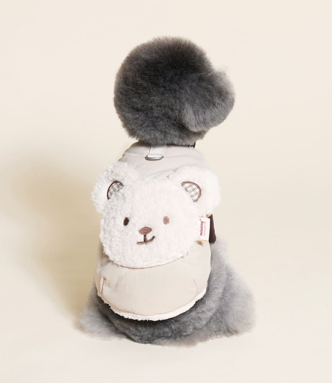 Fleece bear puffer jacket (Beige)
