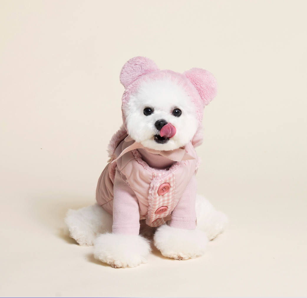 Fleece bear puffer jacket (Pink)