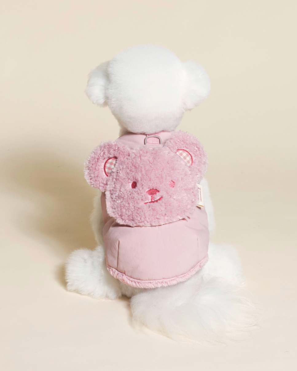 Fleece bear puffer jacket (Pink)