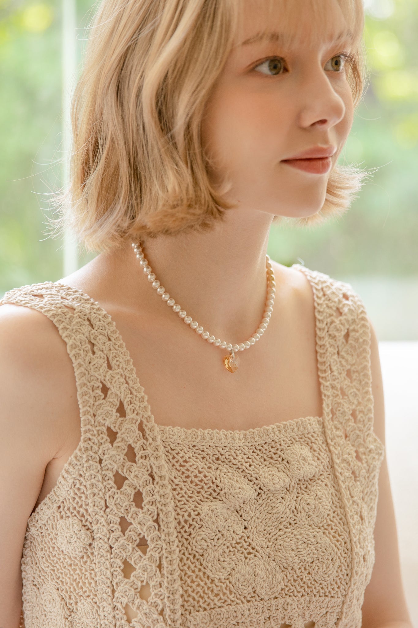 Lovely apricot natural freshwater pearl name tag necklace(Owner)