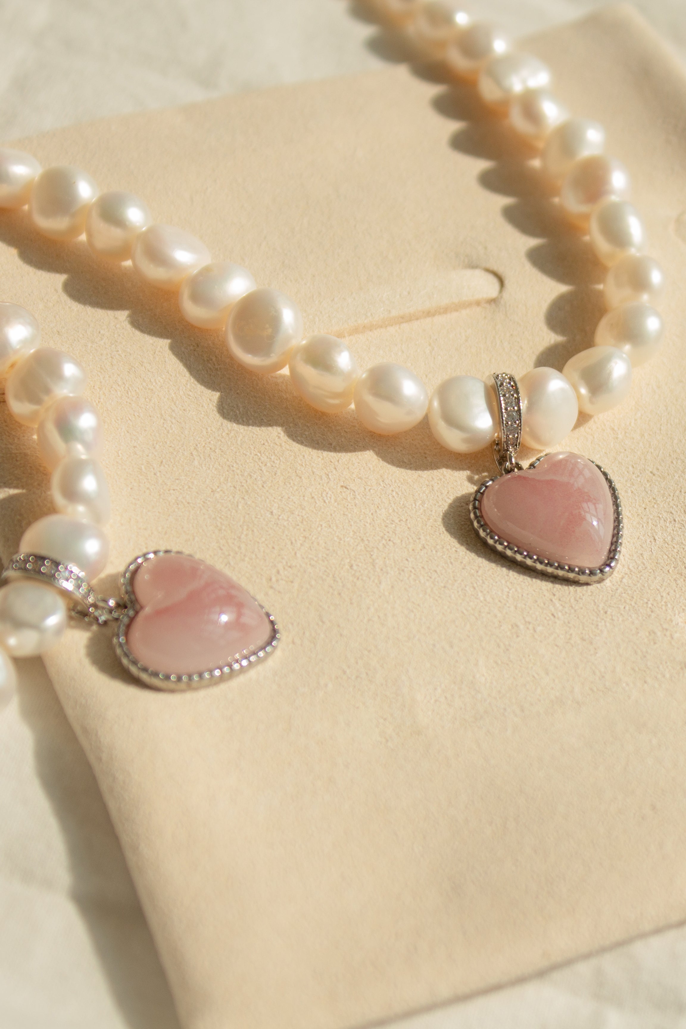 Puff heart natural freshwater pearl name tag necklace(Pet)