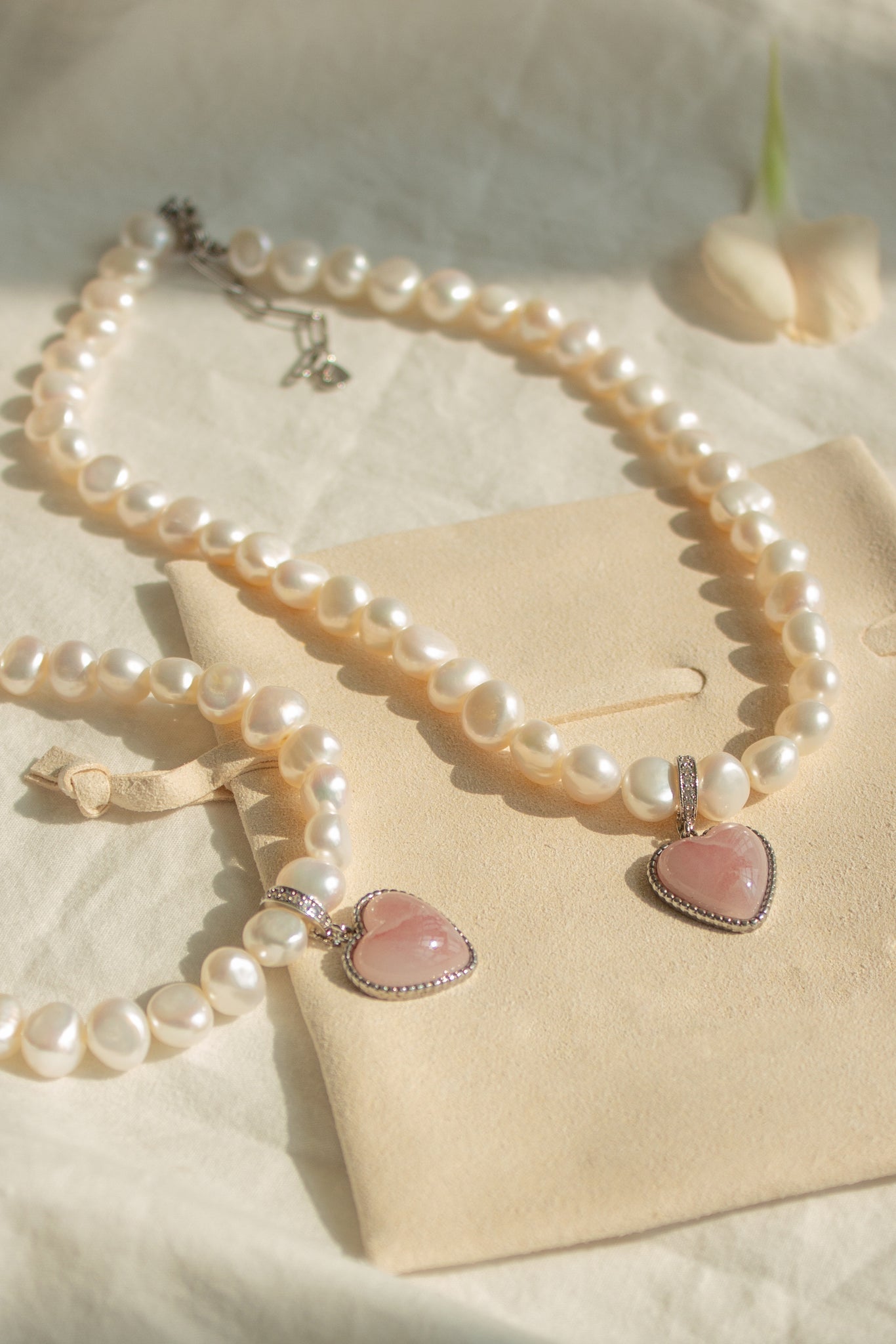 Puff heart natural freshwater pearl name tag necklace(Owner)