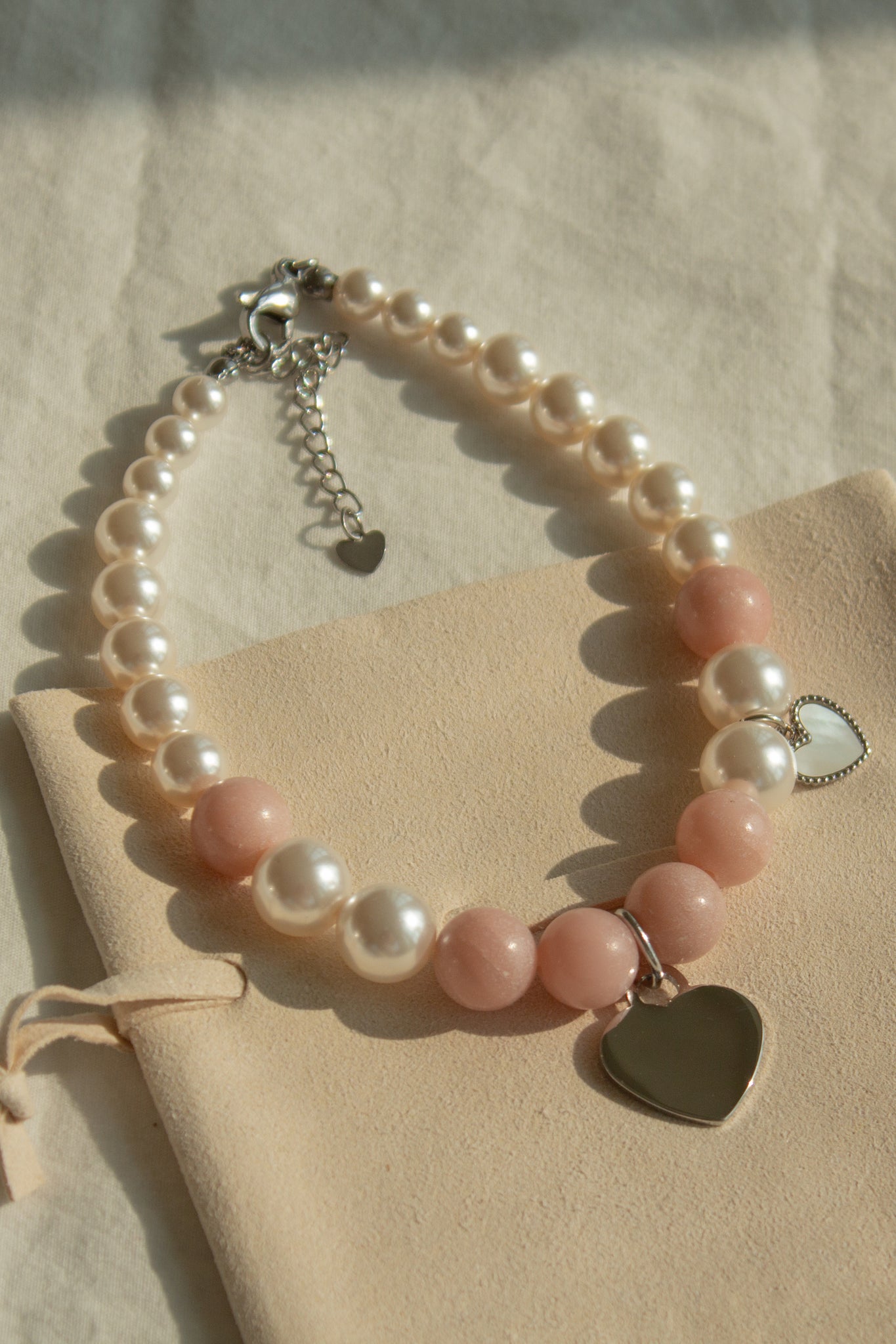 Natural gemstone and swarovski pearl name tag  necklace(Pet)