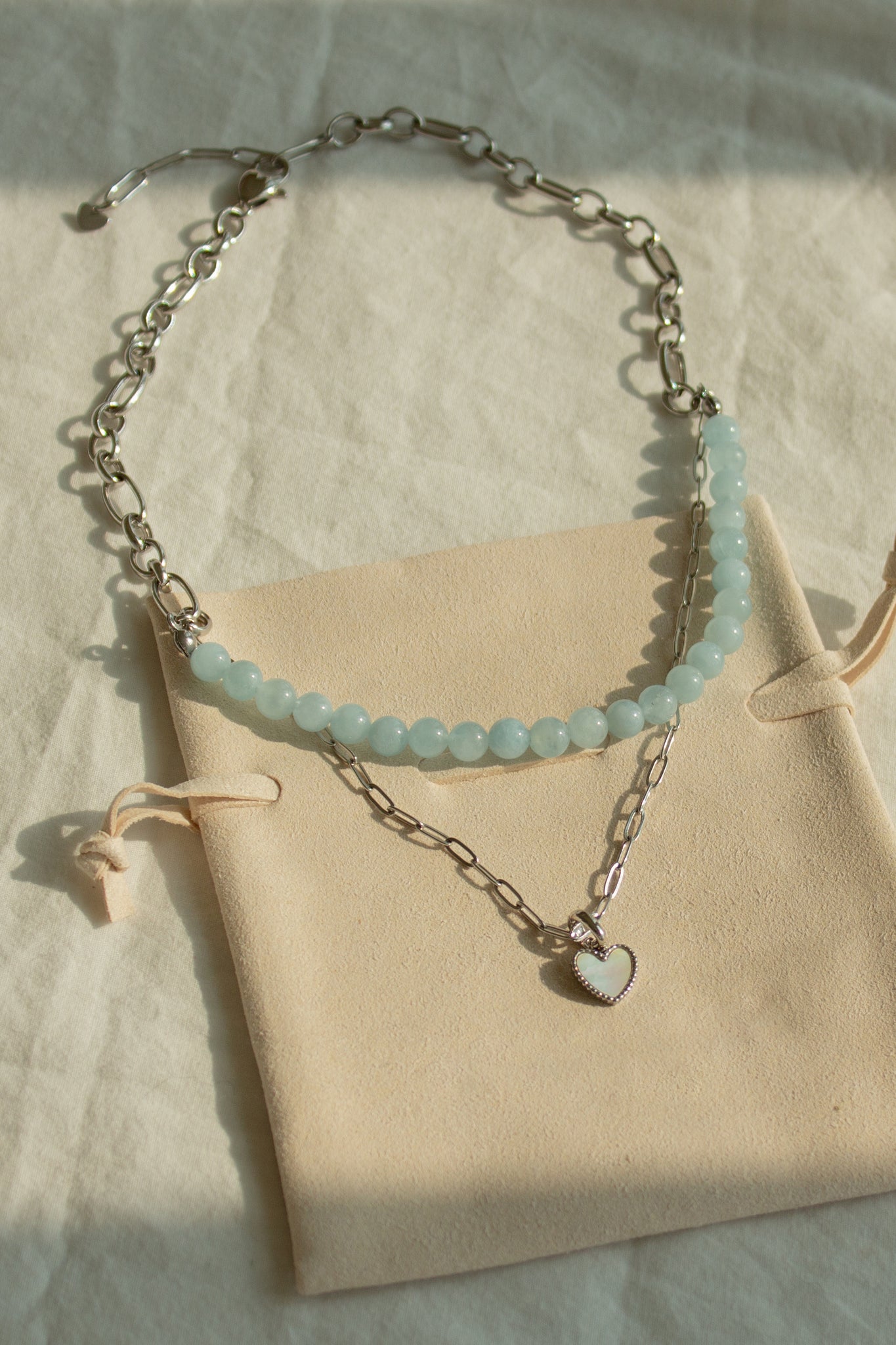 Natural gemstone and swarovski pearl name tag necklace(Owner)
